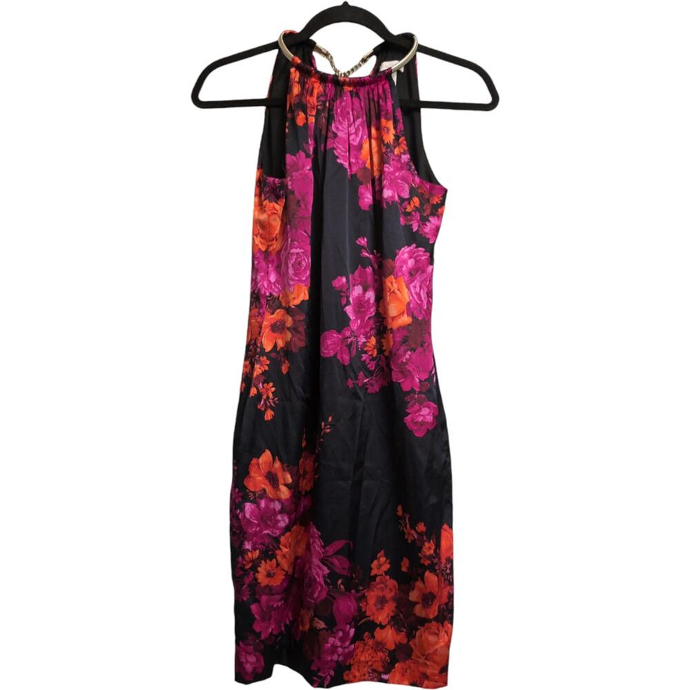 Cache Floral Sleeveless Halter Dress Womens Silk Blend Summer Y2K Size 2
